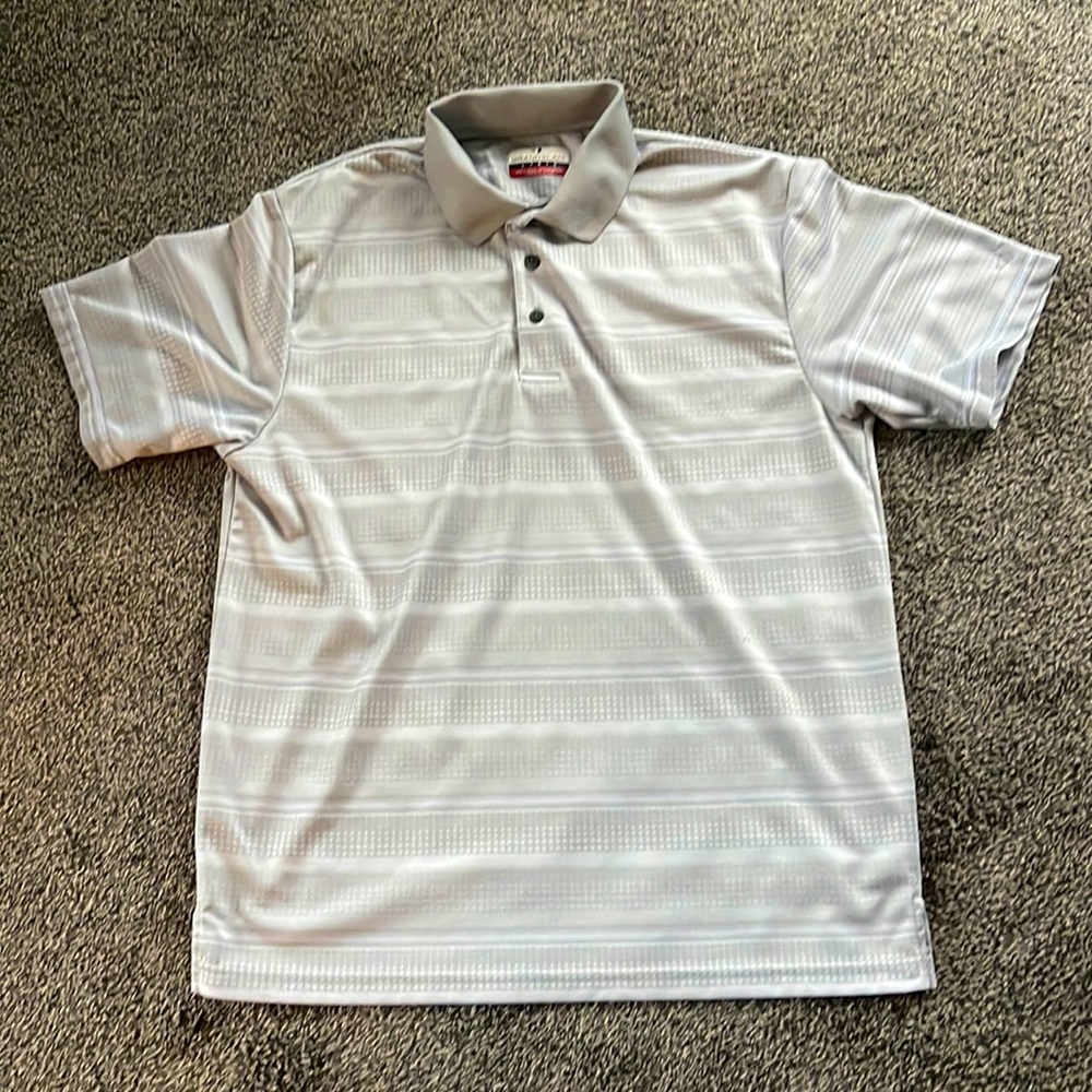 Grand Slam Golf Short Sleeve Polo Shirt, Grey and White, Size Large